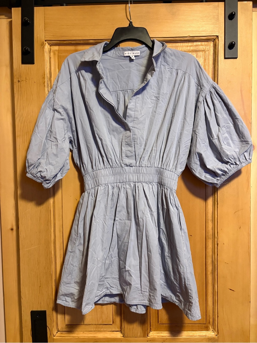 Sky Blue Puff Sleeve Mini Dress with Smocked Waist